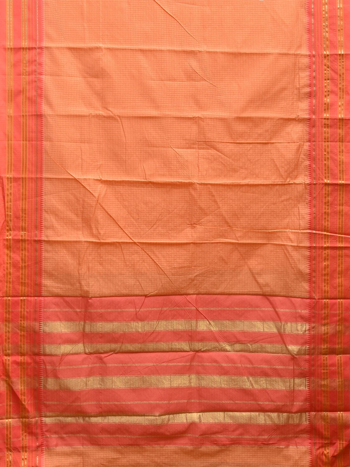 Light Orange and Peach Bamboo Cotton Viscose Silk Saree with Checks and Contrast Pallu Design No Blouse bc0579