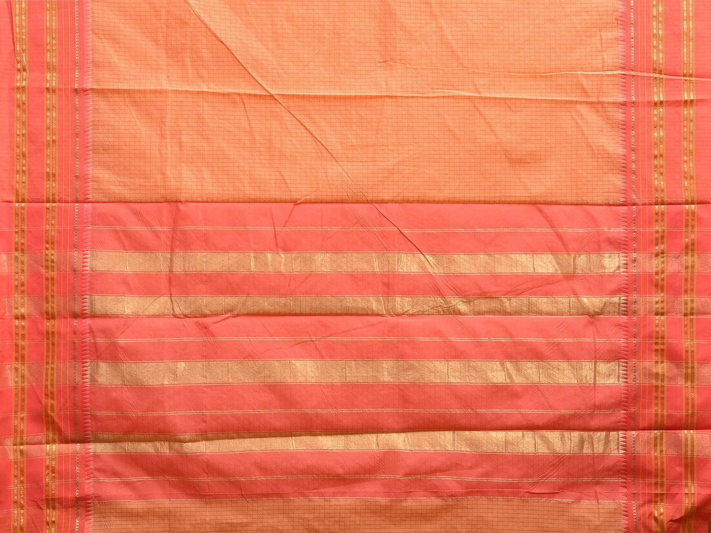 Light Orange and Peach Bamboo Cotton Viscose Silk Saree with Checks and Contrast Pallu Design No Blouse bc0579