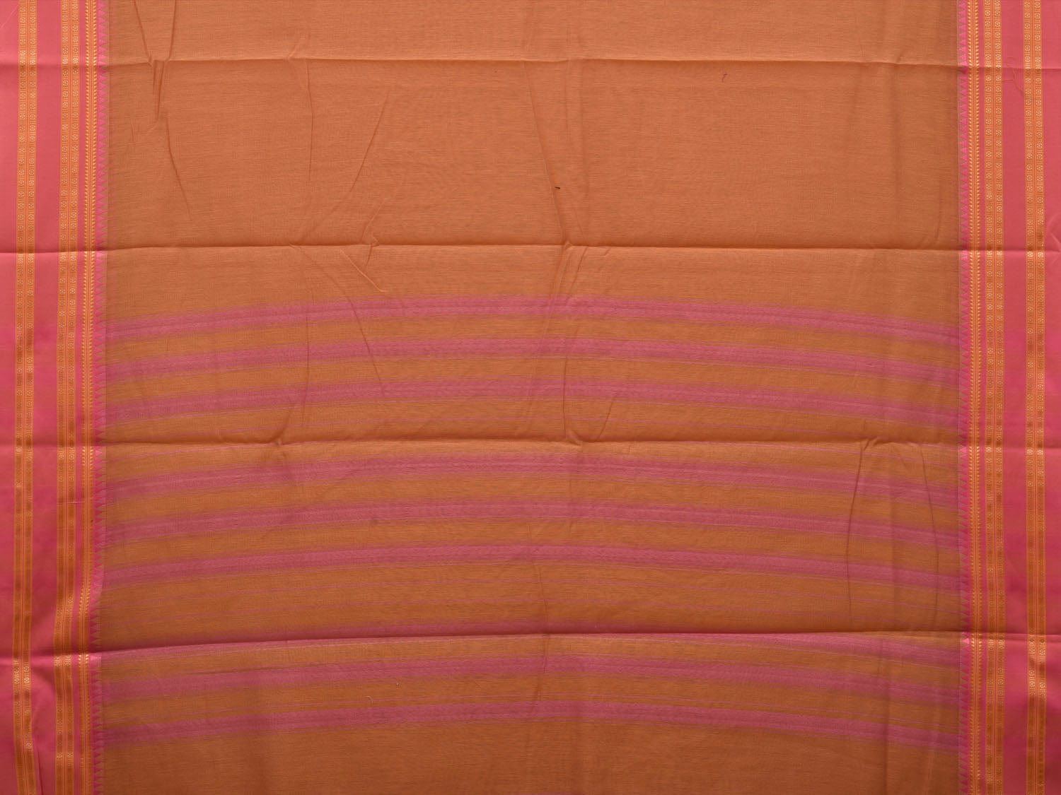 Light Orange and Pink Bamboo Cotton Plain Saree with Border Design bc0065