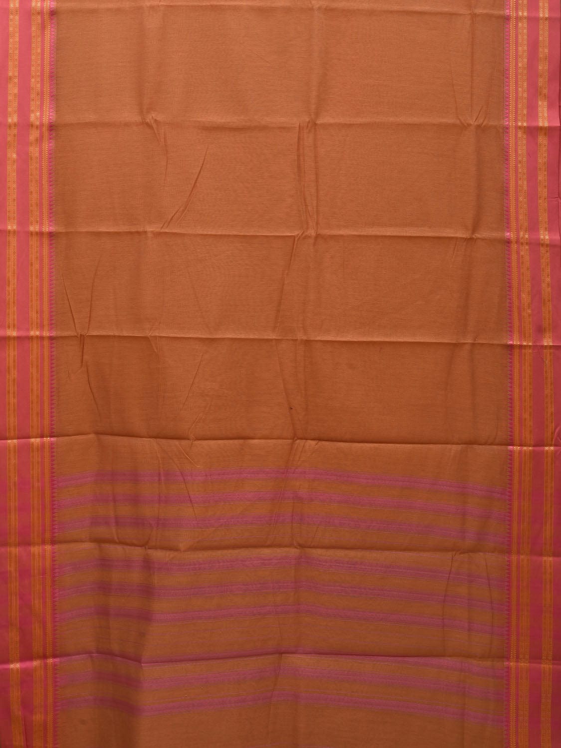 Light Orange and Pink Bamboo Cotton Plain Saree with Border Design bc0065