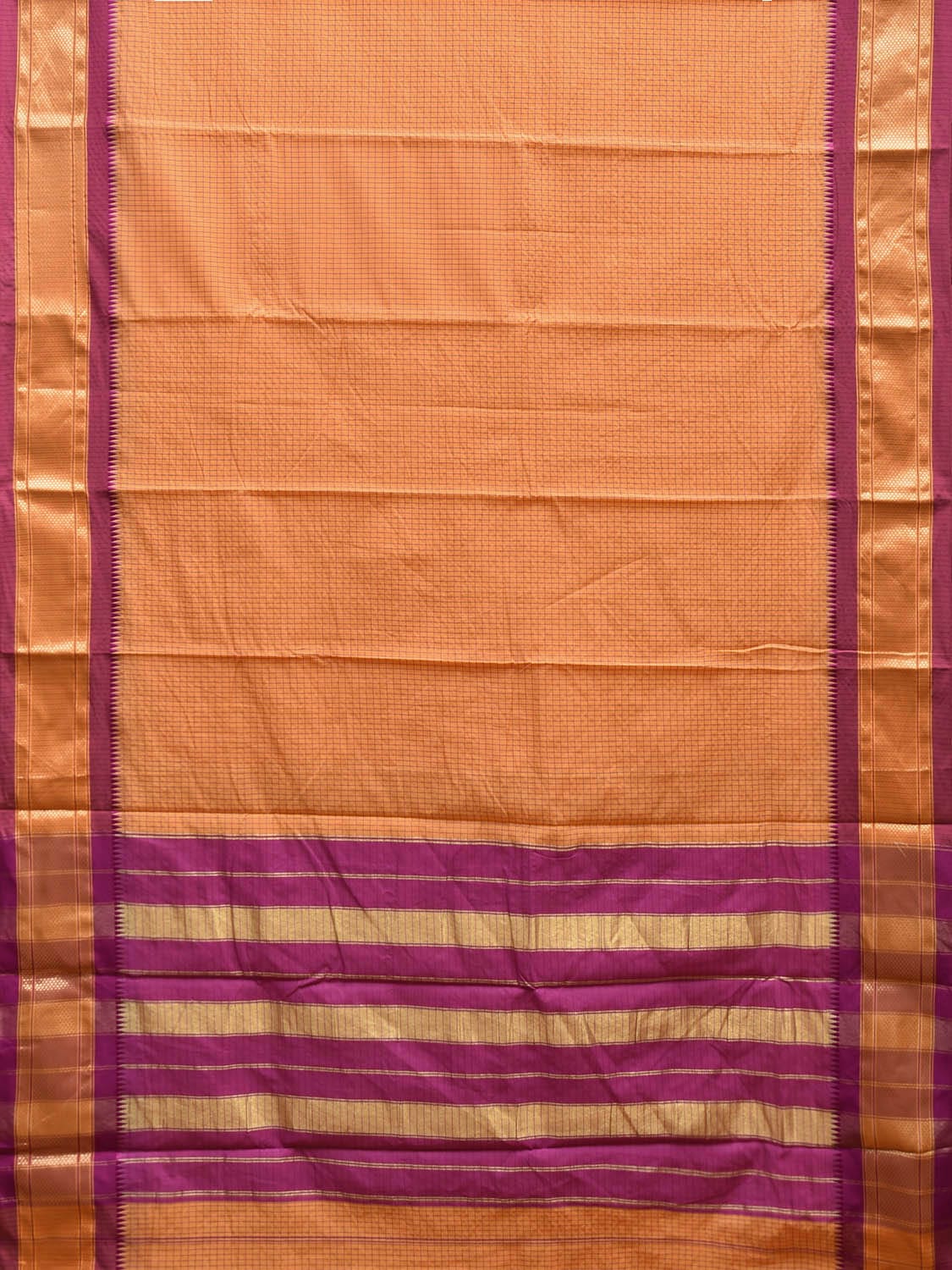 Light Orange and Pink Bamboo Cotton Saree with Checks Design No Blouse bc0610