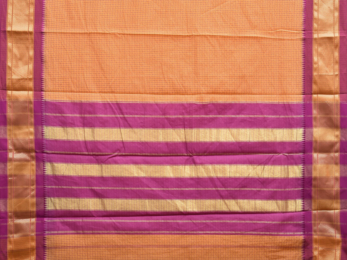 Light Orange and Pink Bamboo Cotton Saree with Checks Design No Blouse bc0610