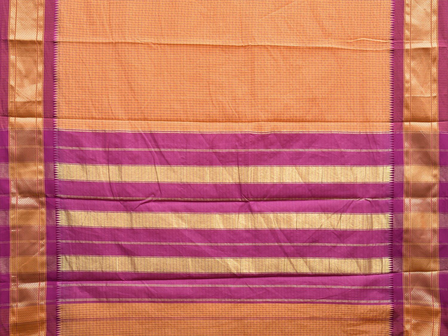 Light Orange and Pink Bamboo Cotton Saree with Checks Design No Blouse bc0610