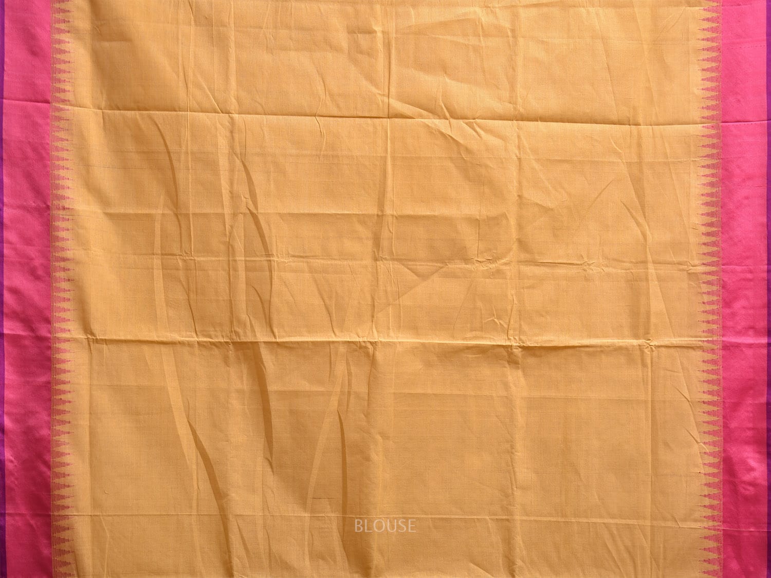 Light Orange and Pink Khadi Cotton Handloom Plain Saree with Temple Border Design kh0704