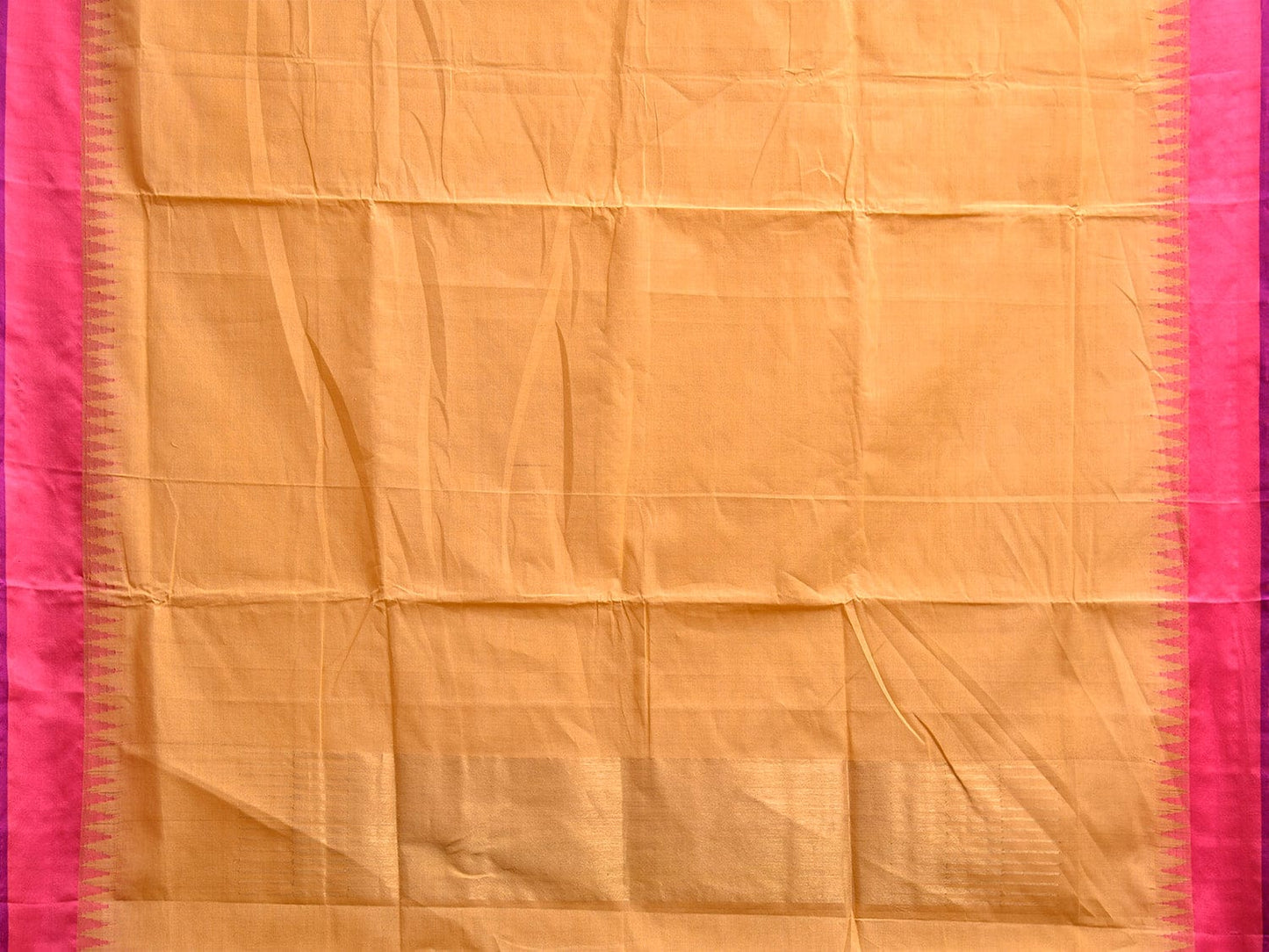 Light Orange and Pink Khadi Cotton Handloom Plain Saree with Temple Border Design kh0704