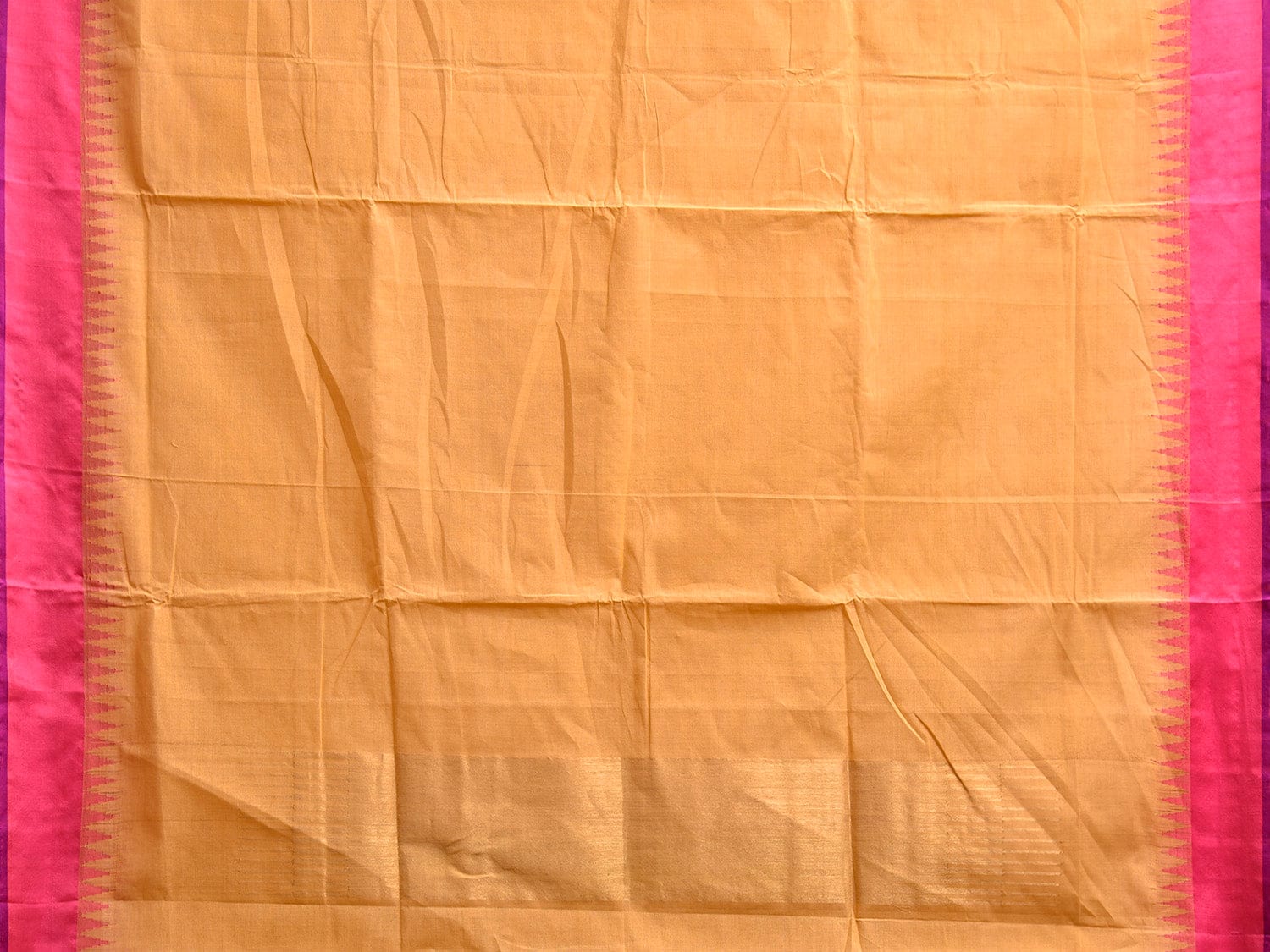 Light Orange and Pink Khadi Cotton Handloom Plain Saree with Temple Border Design kh0704