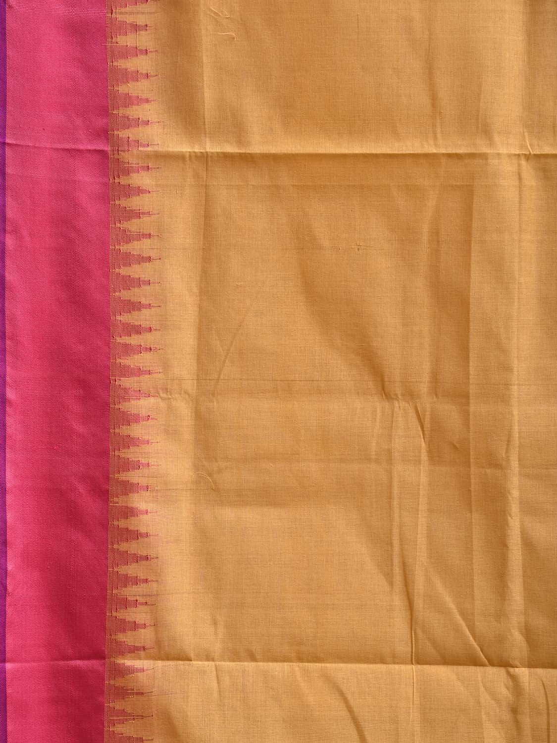 Light Orange and Pink Khadi Cotton Handloom Plain Saree with Temple Border Design kh0704