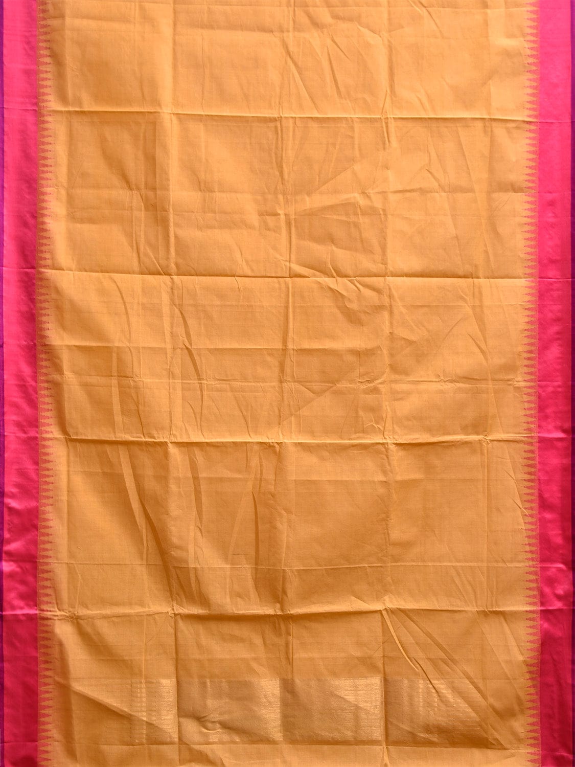 Light Orange and Pink Khadi Cotton Handloom Plain Saree with Temple Border Design kh0704