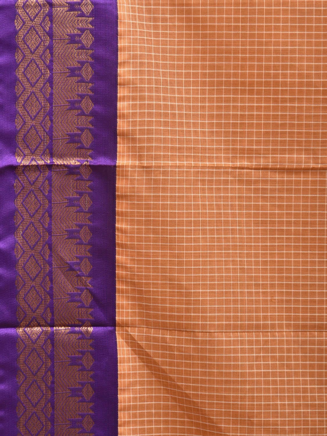 Light Orange and Violet Gadwal Cotton Handloom Saree with Border and Pallu Design No Blouse g0379