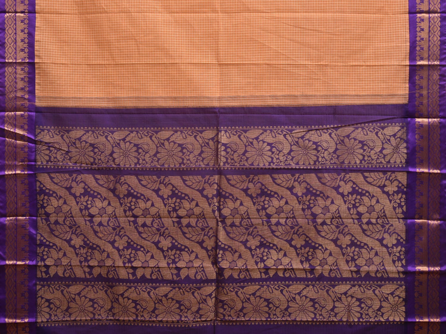 Light Orange and Violet Gadwal Cotton Handloom Saree with Border and Pallu Design No Blouse g0379