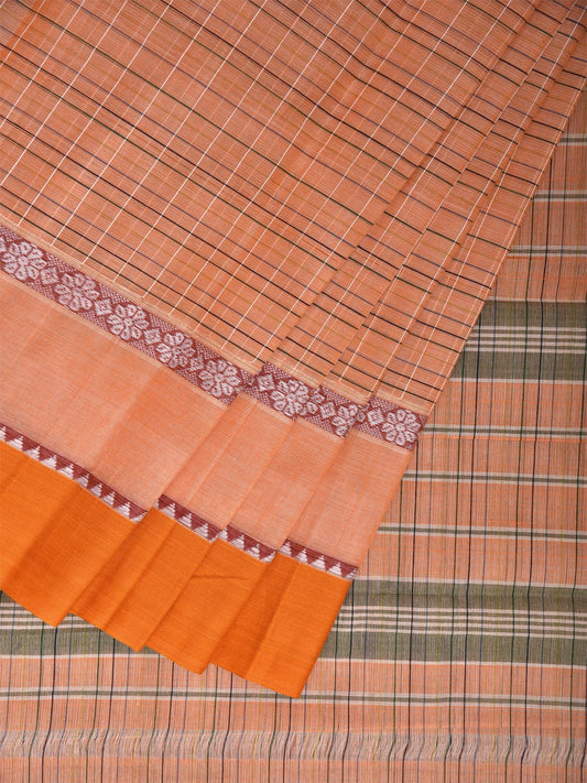 Light Orange and Yellow Narayanpet Cotton Handloom Saree with Strips Design Kalamkari Blouse np1121