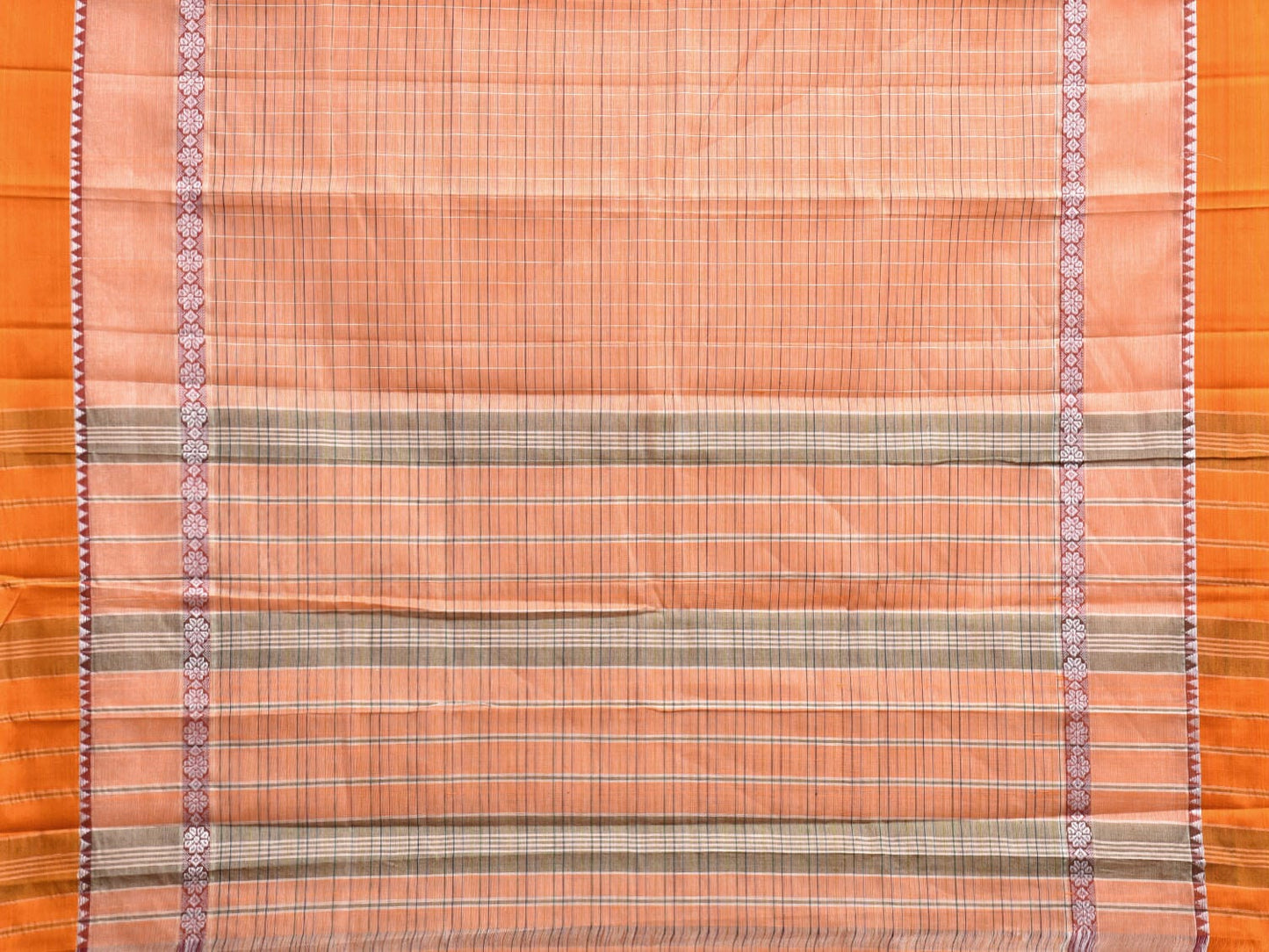 Light Orange and Yellow Narayanpet Cotton Handloom Saree with Strips Design Kalamkari Blouse np1121