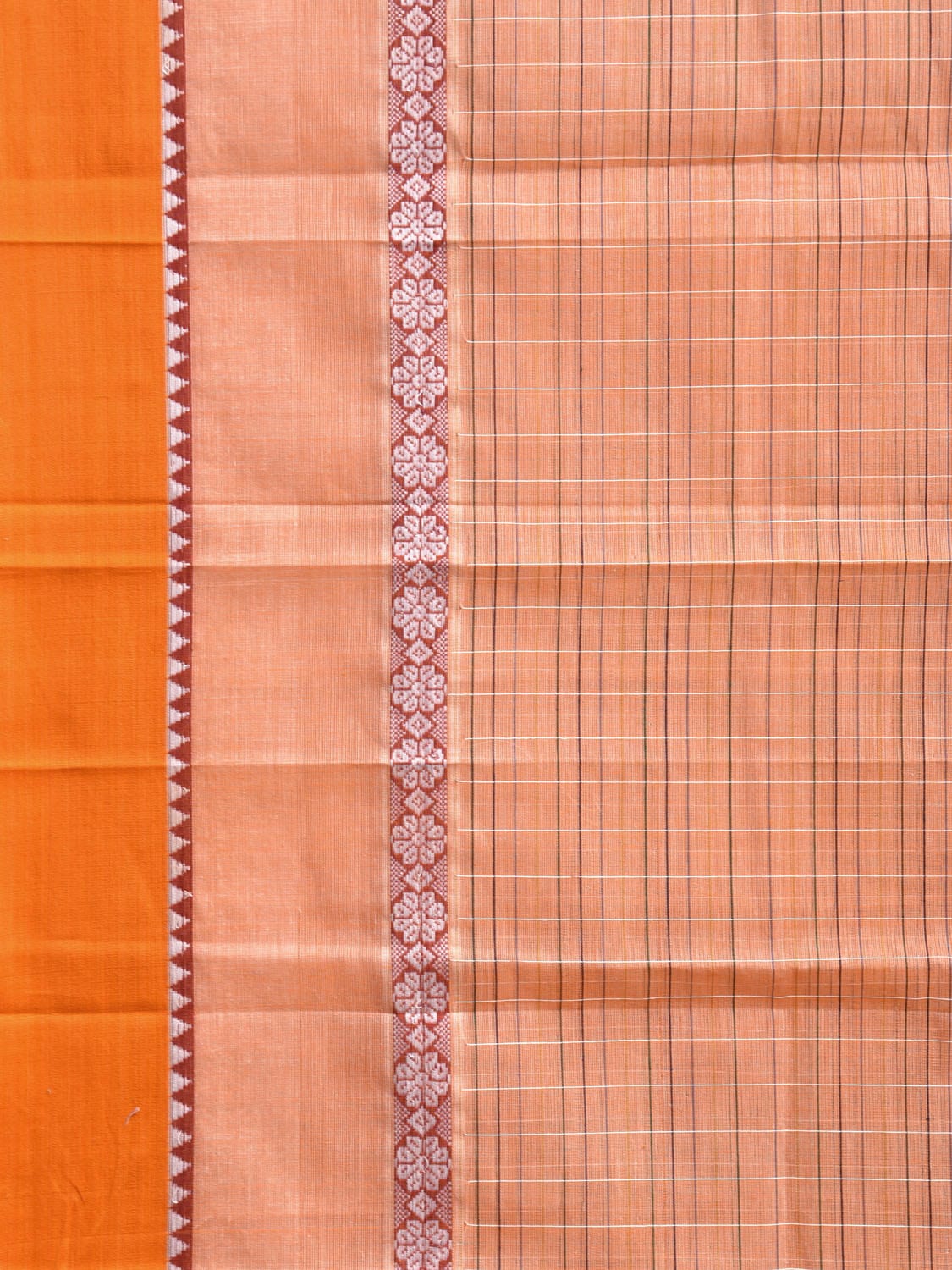 Light Orange and Yellow Narayanpet Cotton Handloom Saree with Strips Design Kalamkari Blouse np1121