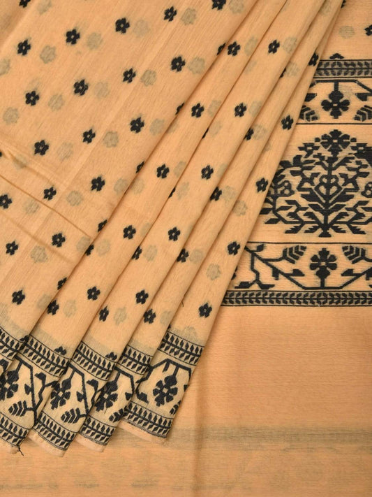 Light Orange Banaras Cotton Handloom Saree with Border Design b0289