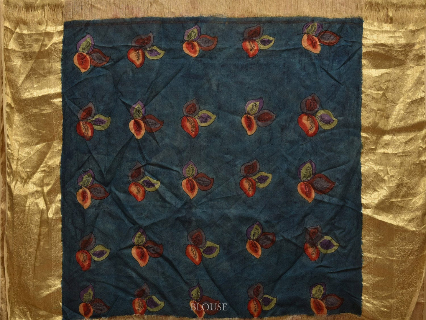 Light Orange Kalamkari Hand Painted Kanchipuram Silk Handloom Saree with Lotus Flowers Design KL0669