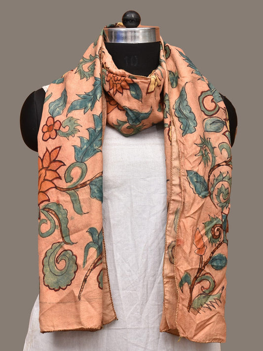 Light Orange Kalamkari Hand Painted Sico Stole with Floral Design ds3227