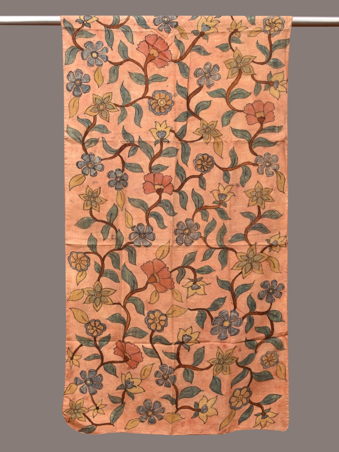 Light Orange Kalamkari Hand Painted Sico Stole with Floral Design ds3408