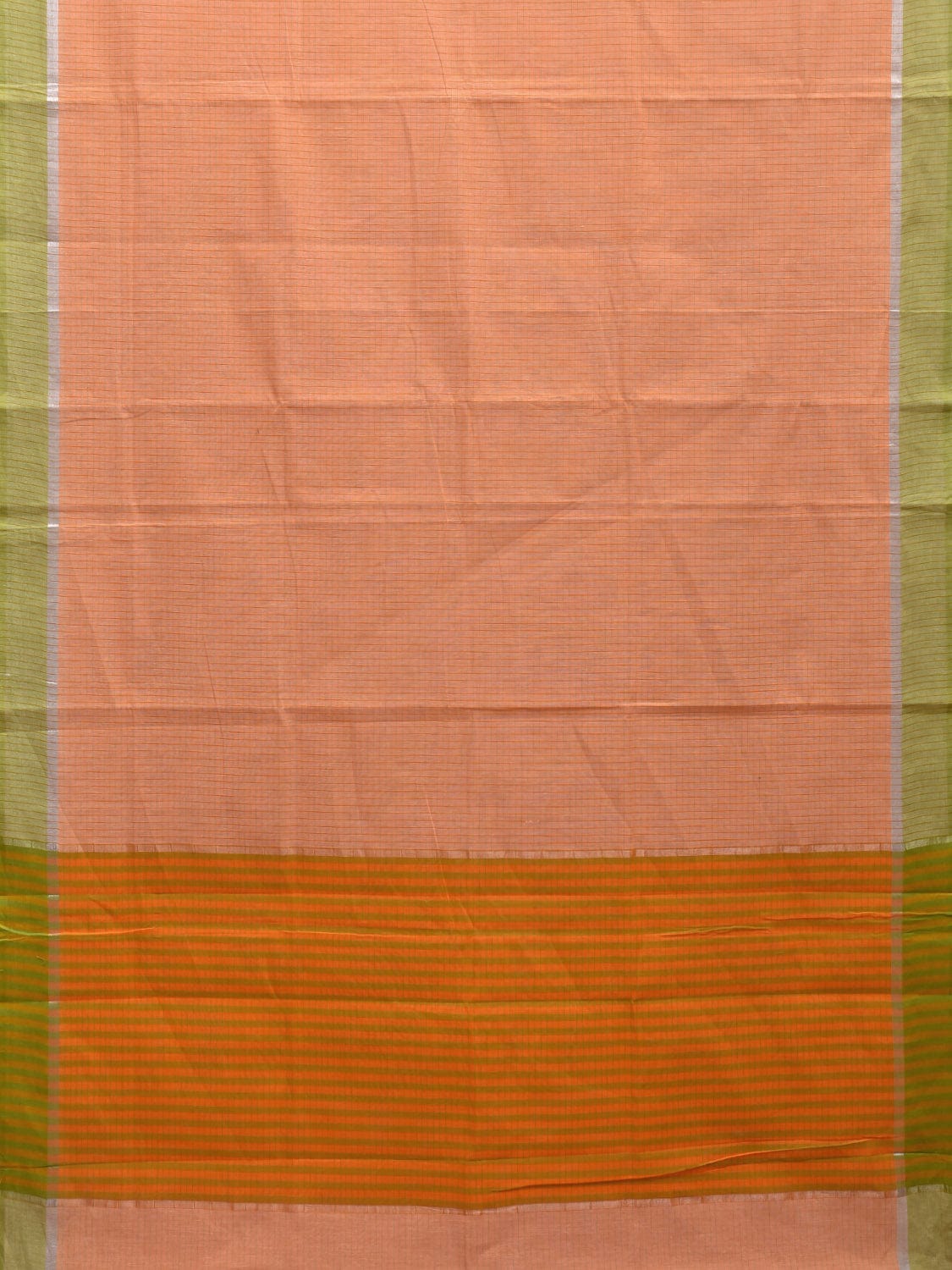 Light Orange Kanchipuram Cotton Handloom Saree with Big Check Design k0566