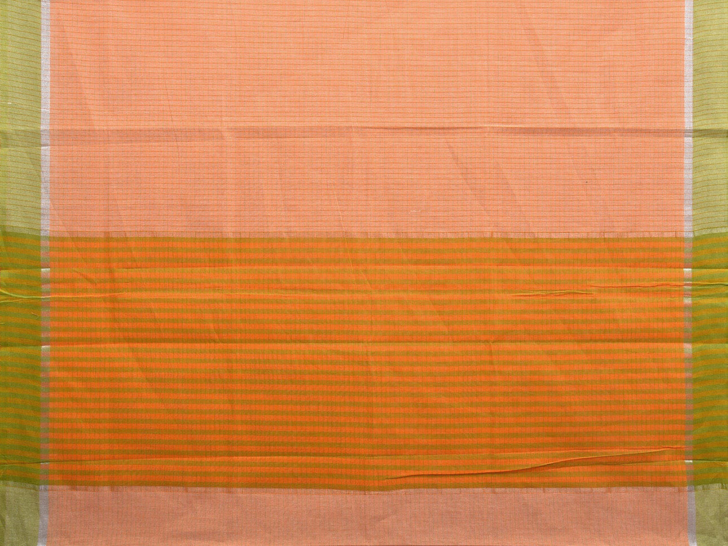 Light Orange Kanchipuram Cotton Handloom Saree with Big Check Design k0566