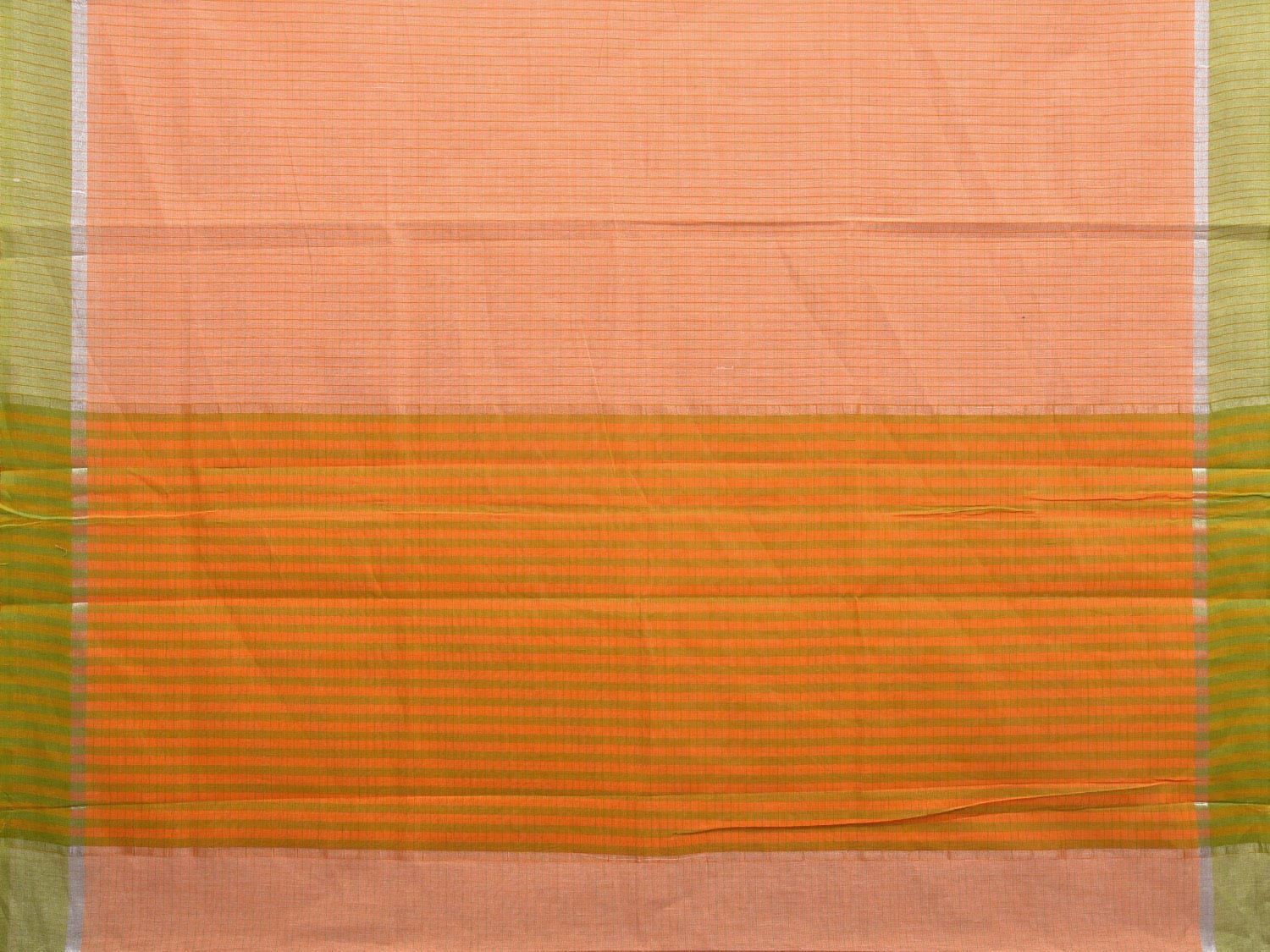Light Orange Kanchipuram Cotton Handloom Saree with Big Check Design k0566