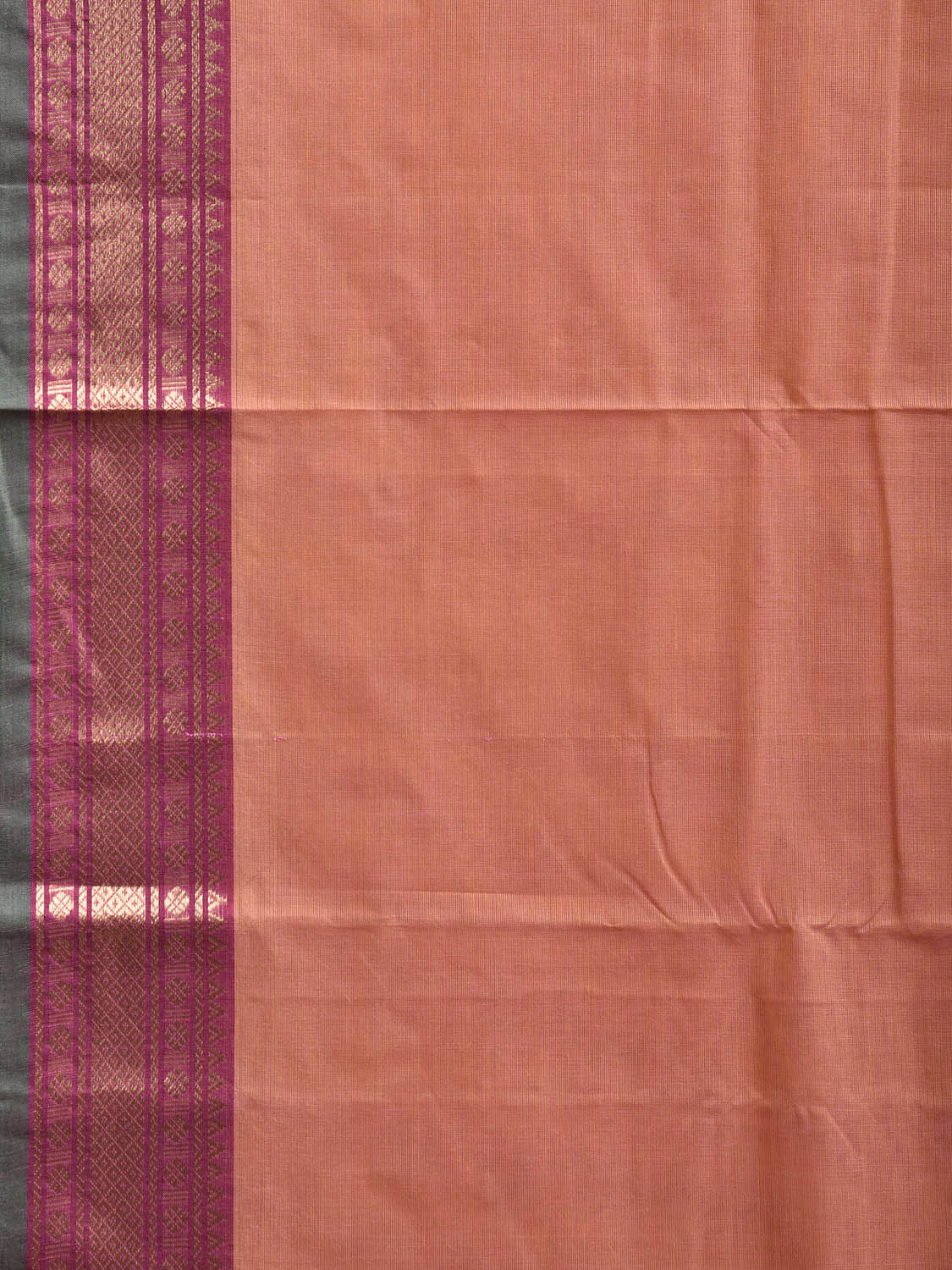 Light Orange Kanchipuram Cotton Plain Saree with Strips and Border Design k0852