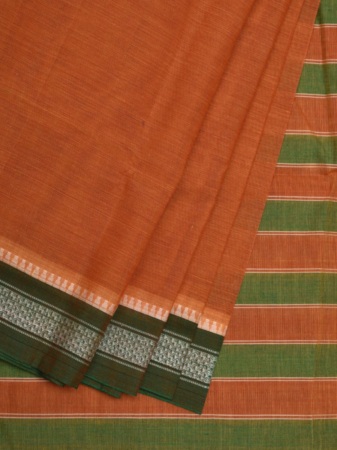 Light Orange Narayanpet Cotton Handloom Plain Saree with Border Design No Blouse np0527