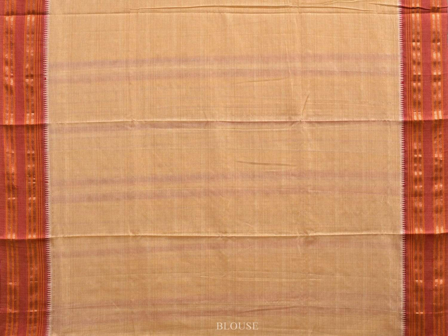 Light Orange Narayanpet Cotton Handloom Plain Saree with Traditional Border Design np0457