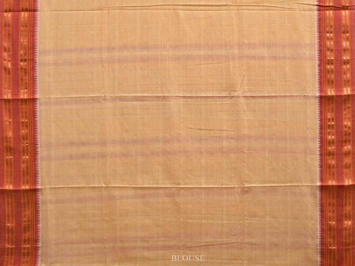 Light Orange Narayanpet Cotton Handloom Plain Saree with Traditional Border Design np0457