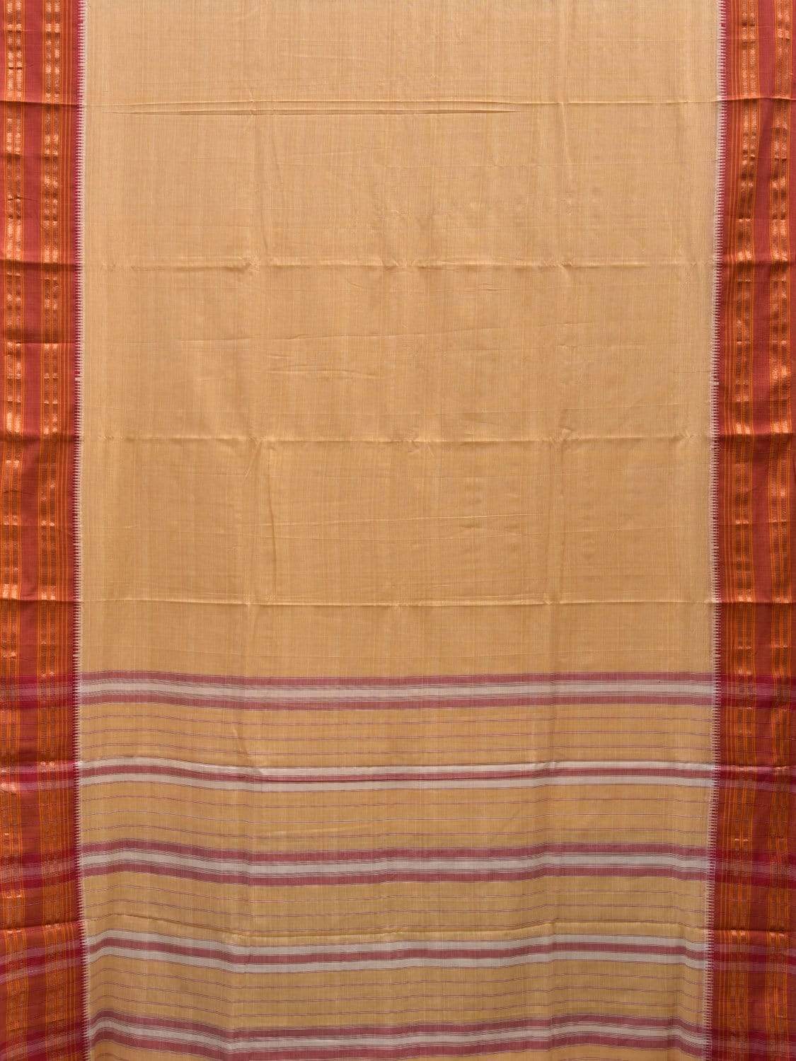 Light Orange Narayanpet Cotton Handloom Plain Saree with Traditional Border Design np0457