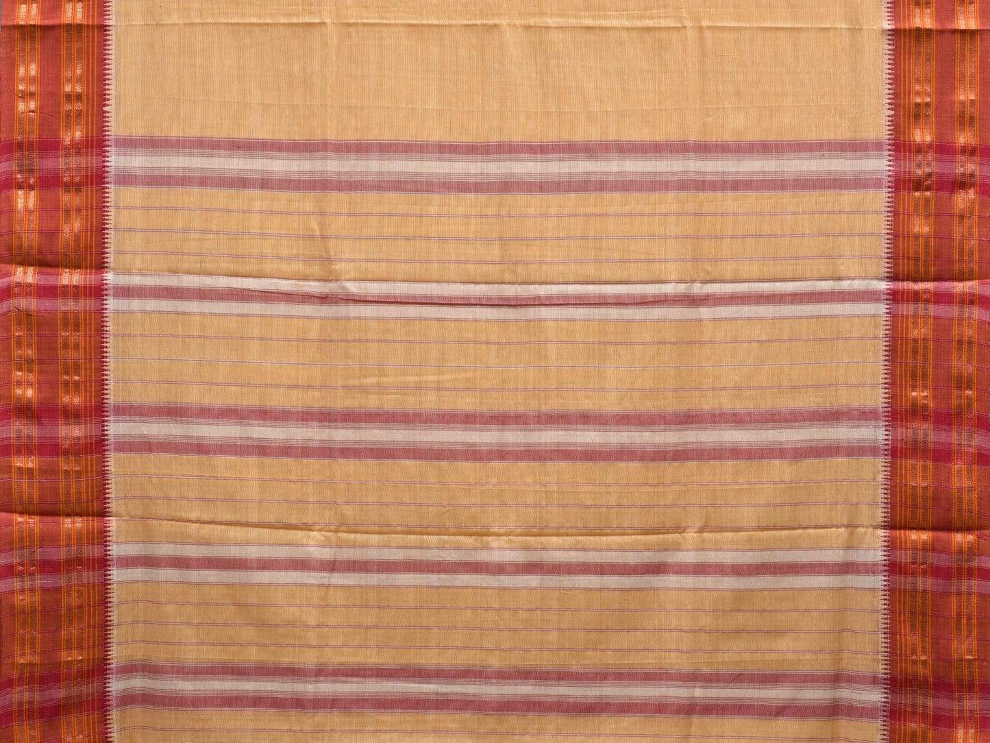 Light Orange Narayanpet Cotton Handloom Plain Saree with Traditional Border Design np0457