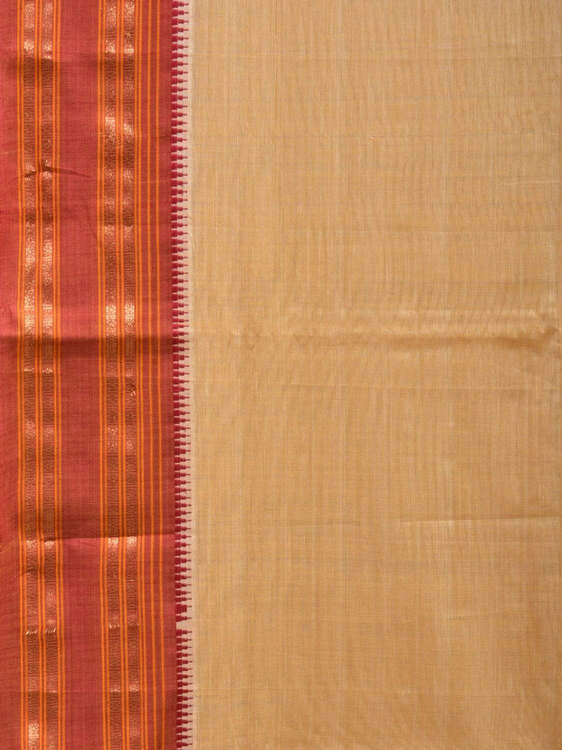 Light Orange Narayanpet Cotton Handloom Plain Saree with Traditional Border Design np0457