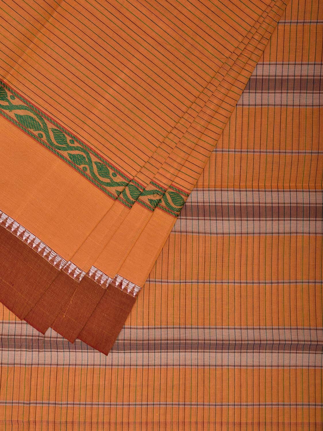 Light Orange Narayanpet Cotton Handloom Saree with Big Border and Strips Design No Blouse np1039