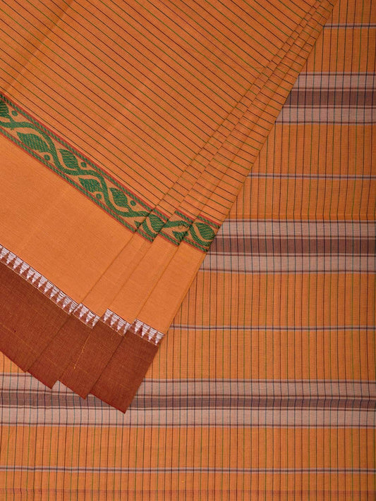 Light Orange Narayanpet Cotton Handloom Saree with Big Border and Strips Design No Blouse np1039