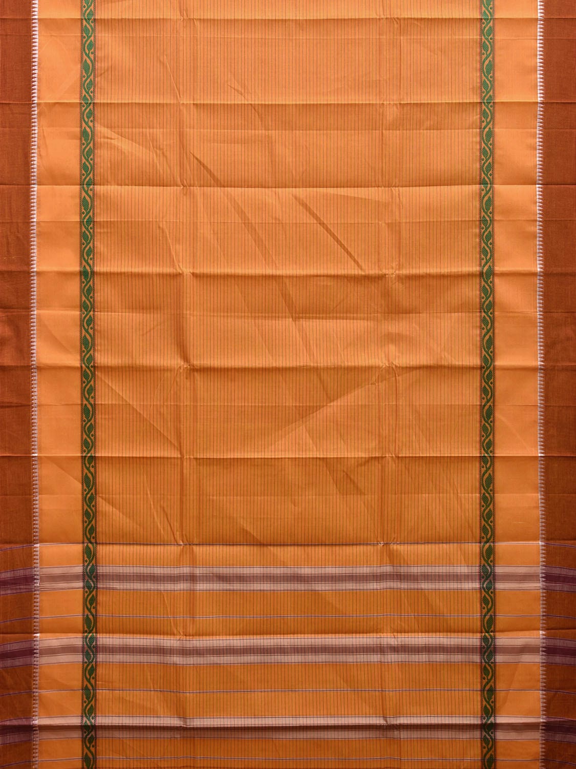 Light Orange Narayanpet Cotton Handloom Saree with Big Border and Strips Design No Blouse np1039