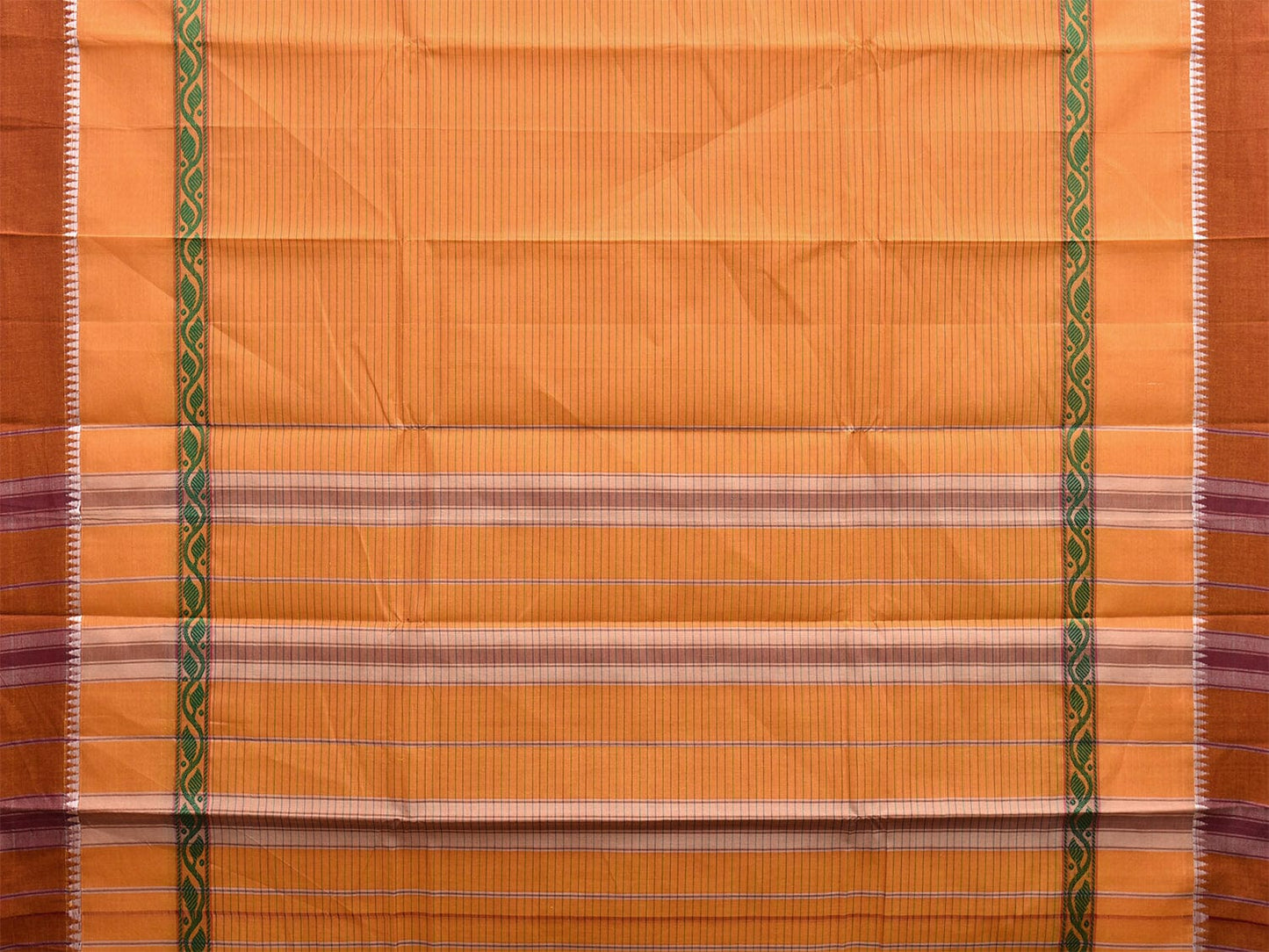 Light Orange Narayanpet Cotton Handloom Saree with Big Border and Strips Design No Blouse np1039