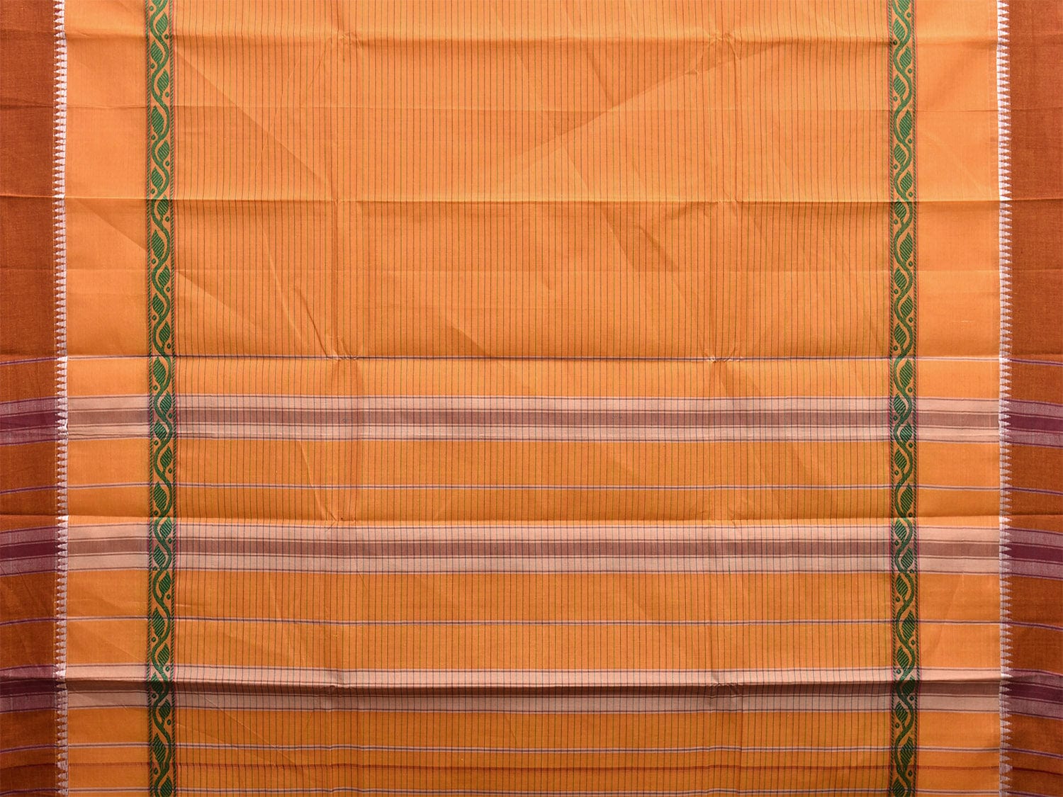 Light Orange Narayanpet Cotton Handloom Saree with Big Border and Strips Design No Blouse np1039