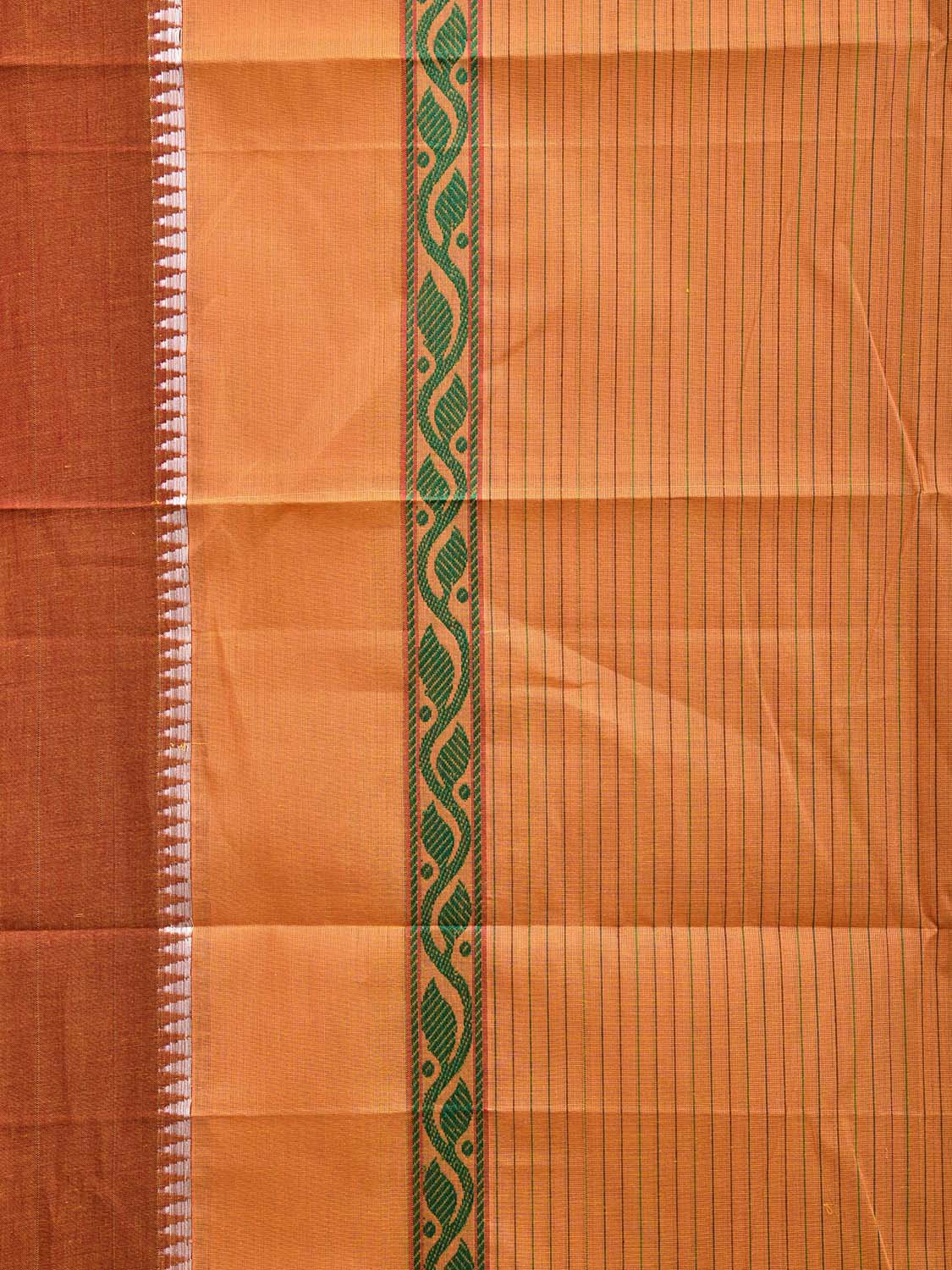 Light Orange Narayanpet Cotton Handloom Saree with Big Border and Strips Design No Blouse np1039