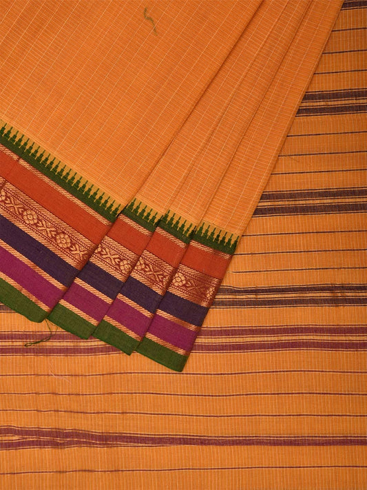 Light Orange Narayanpet Cotton Handloom Saree with Checks and Strips Pallu Design No Blouse np1045