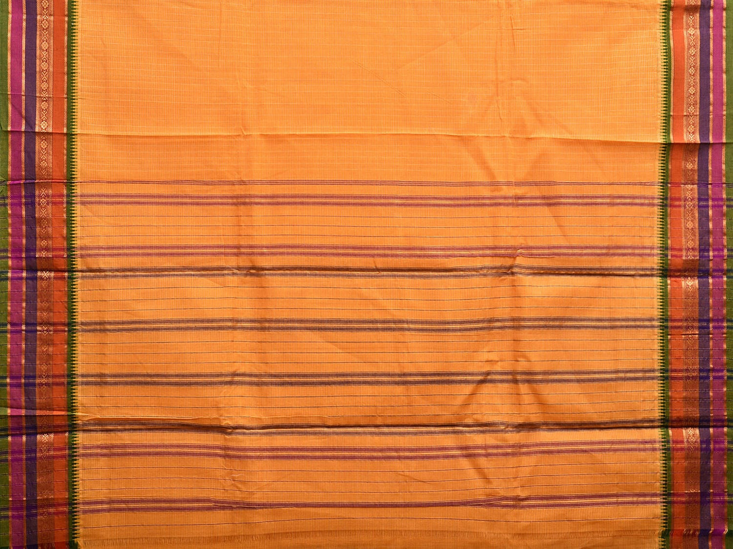 Light Orange Narayanpet Cotton Handloom Saree with Checks and Strips Pallu Design No Blouse np1045