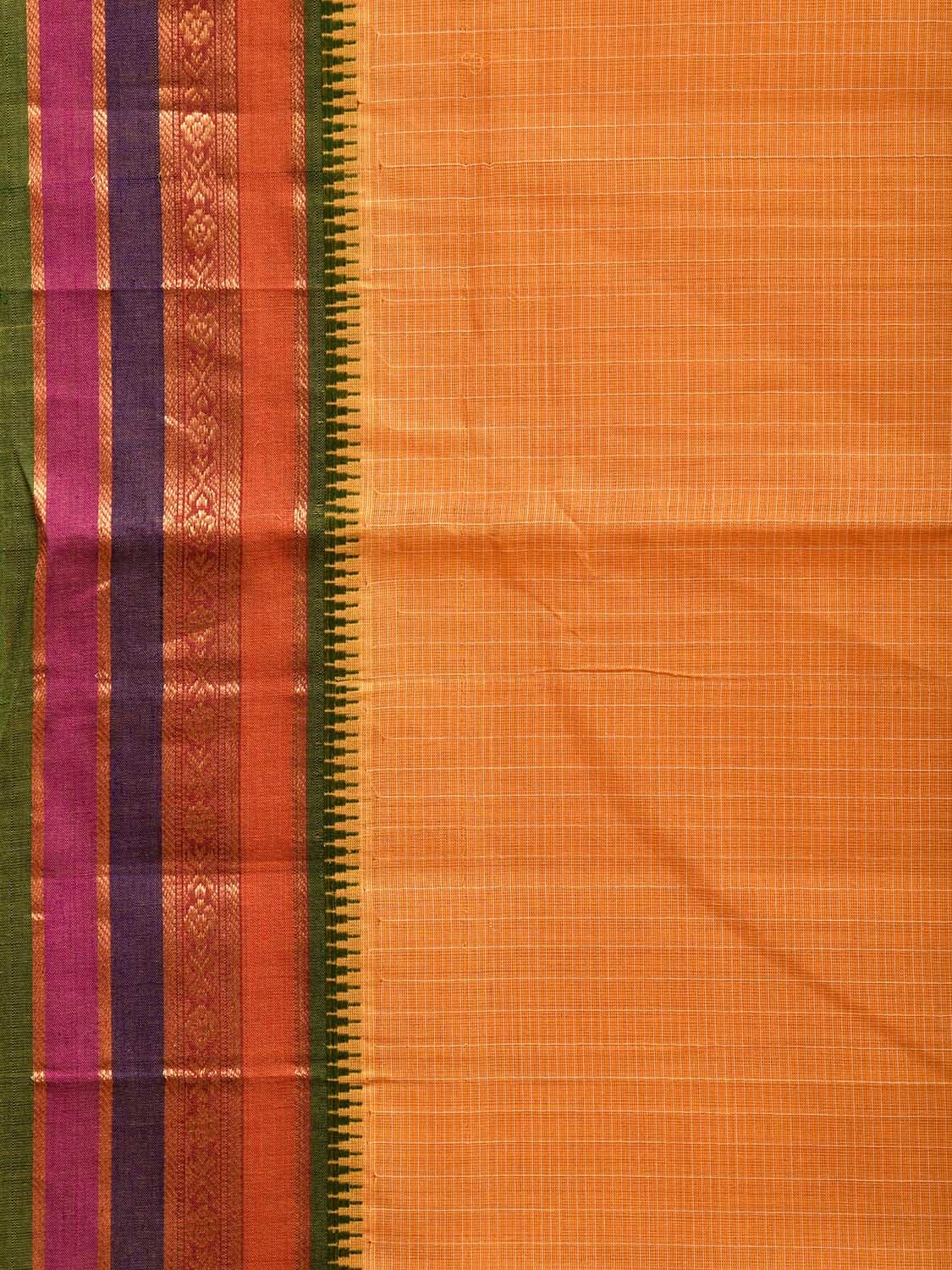Light Orange Narayanpet Cotton Handloom Saree with Checks and Strips Pallu Design No Blouse np1045