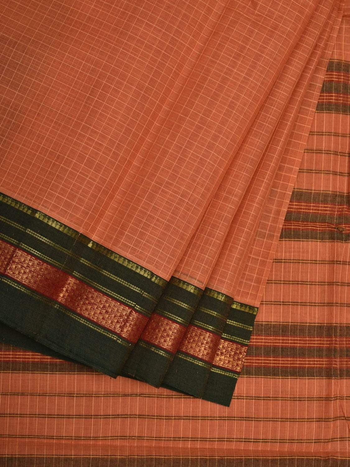 Light Orange Narayanpet Cotton Handloom Saree with Checks Design No Blouse np0493