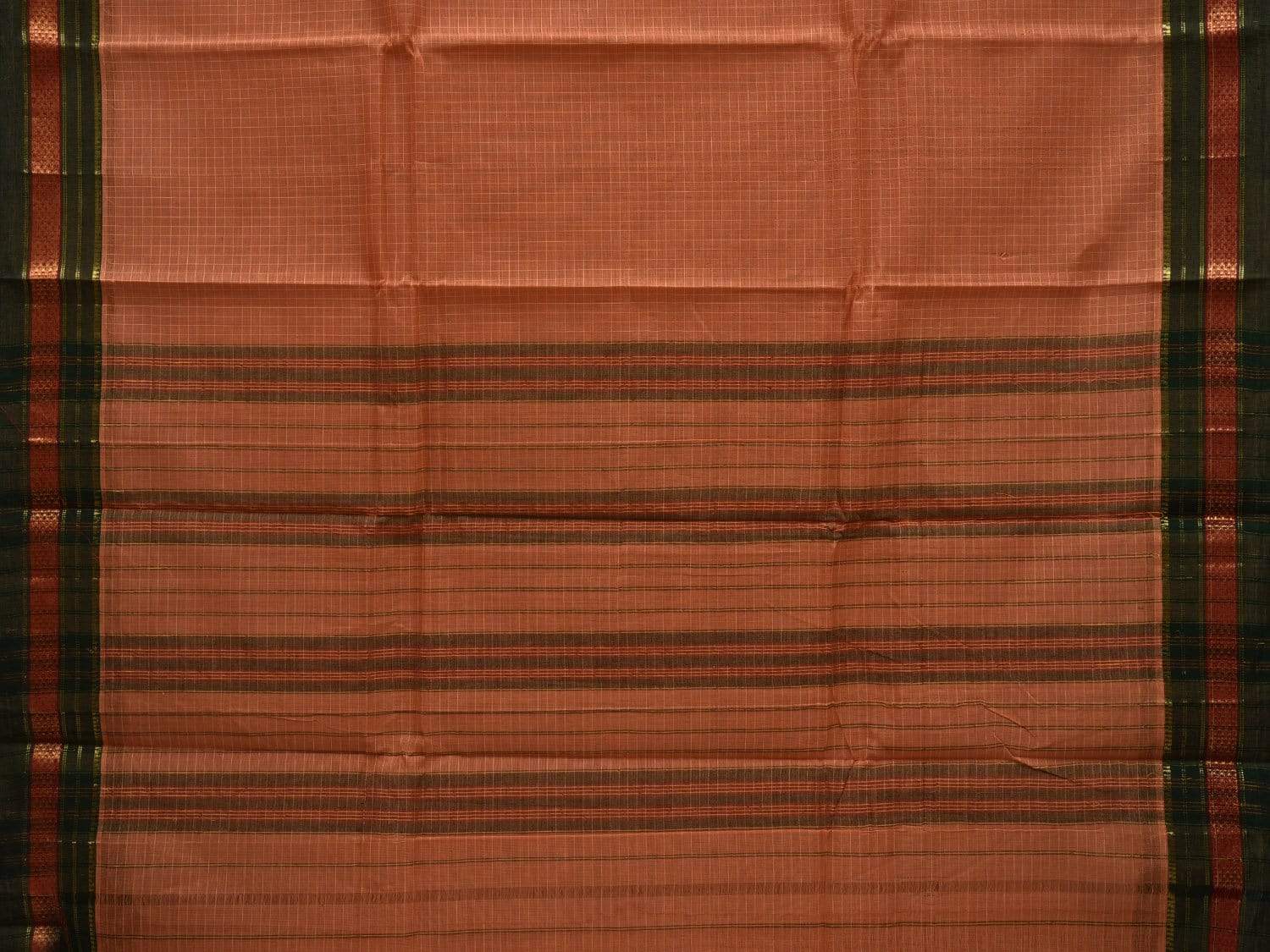 Light Orange Narayanpet Cotton Handloom Saree with Checks Design No Blouse np0493