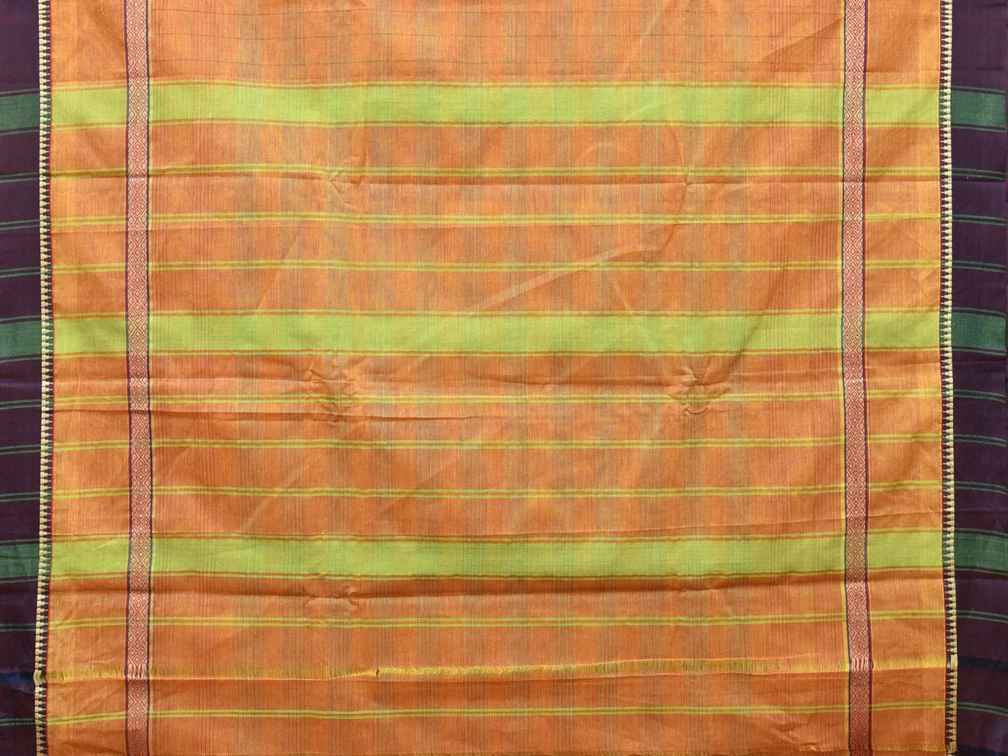 Light Orange Narayanpet Cotton Handloom Saree with Strips Design No Blouse np0745