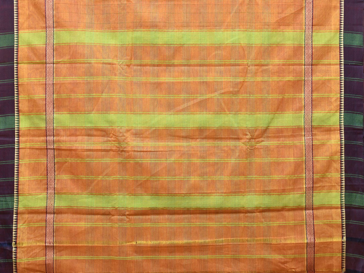 Light Orange Narayanpet Cotton Handloom Saree with Strips Design No Blouse np0745