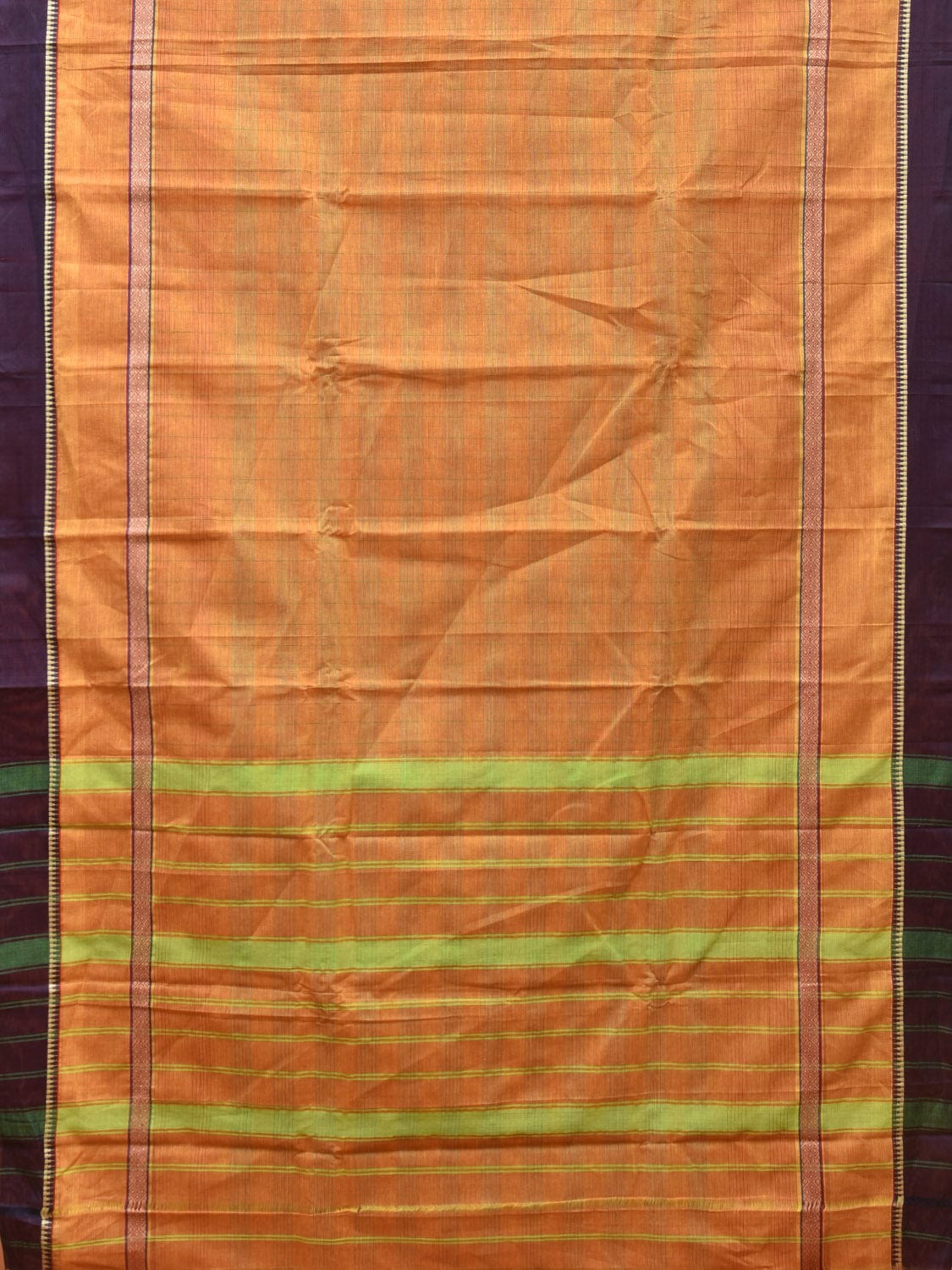 Light Orange Narayanpet Cotton Handloom Saree with Strips Design No Blouse np0745
