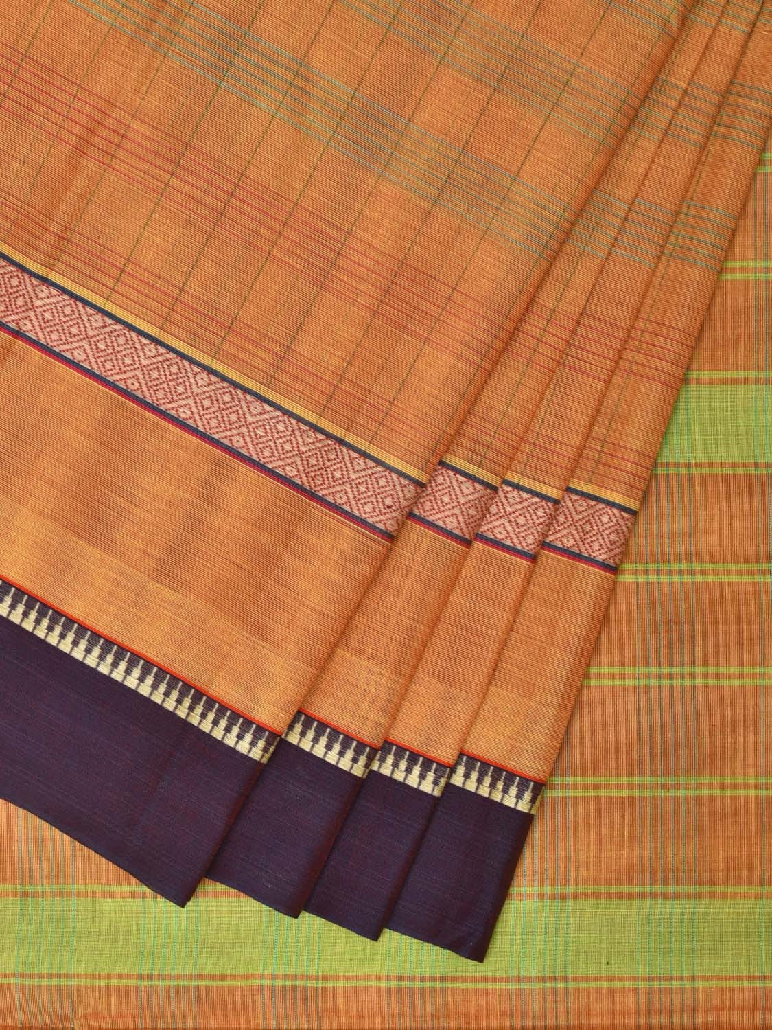 Light Orange Narayanpet Cotton Handloom Saree with Strips Design No Blouse np0745