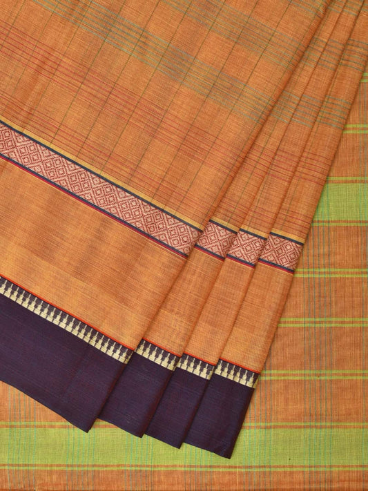 Light Orange Narayanpet Cotton Handloom Saree with Strips Design No Blouse np0745