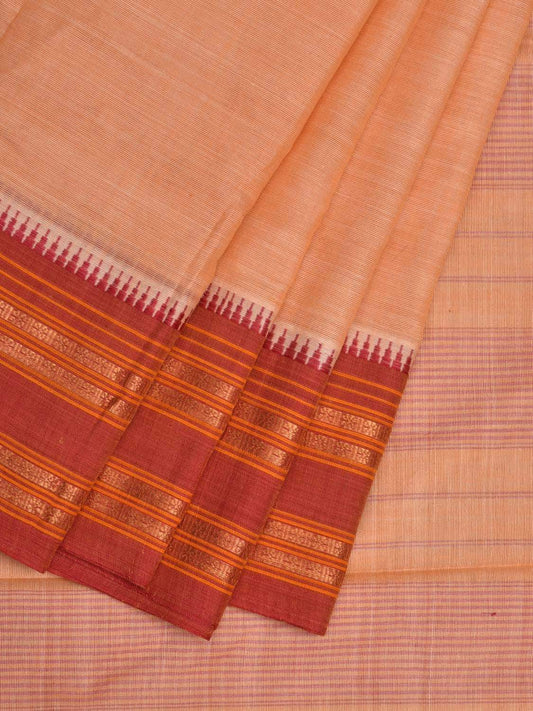 Light Orange Narayanpet Cotton Plain Saree with Natural Dye Colors np0504