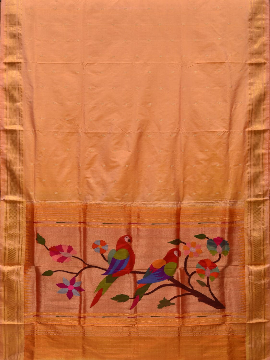 Light Orange Paithani Silk Handloom Saree with Parrots Pallu Design p0464
