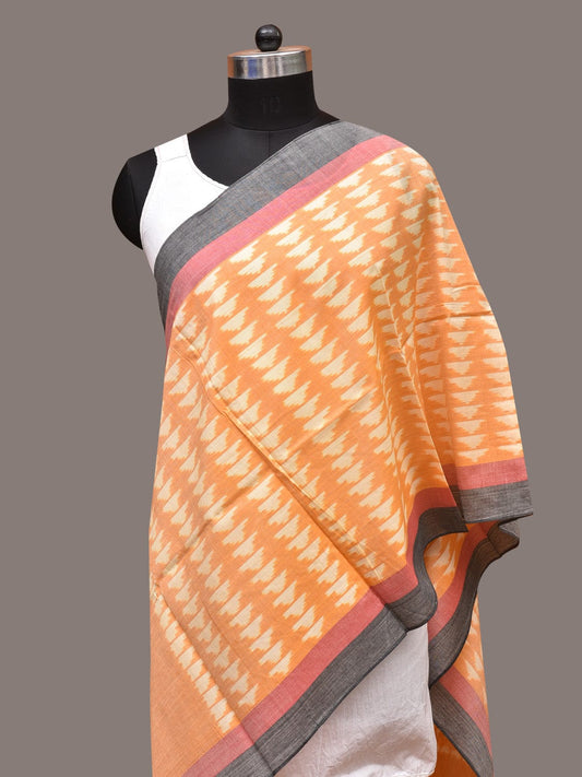 Light Orange Pochamaplly Ikat Cotton Handloom Stole with Buta Design ds3371